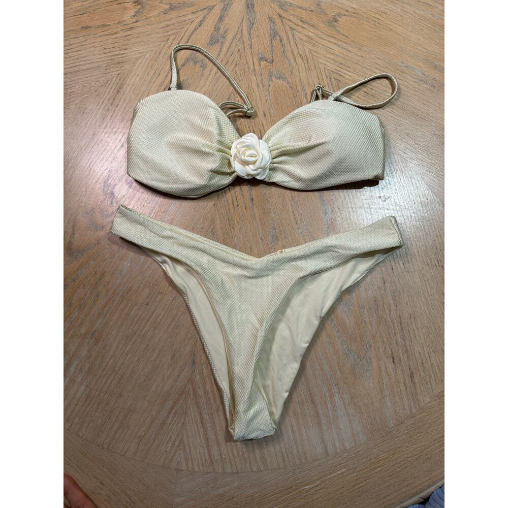 TiniBikini 3pc cream bikini set with rose embellishment size large